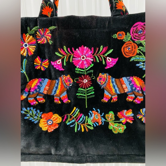 Corinne Lent for Anthropologie embroidered illustrator beaded tote bag purse - Picture 4 of 5